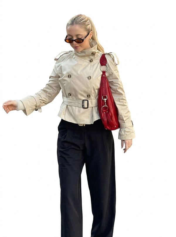 Trenchcoat corto para mujer con cinturón y botones-Jacket for women-Casaluzia