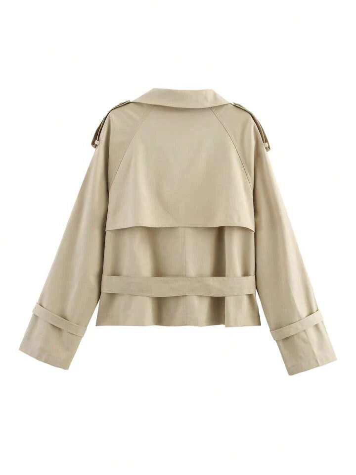 Trenchcoat corto para mujer con cinturón y botones-Jacket for women-Casaluzia