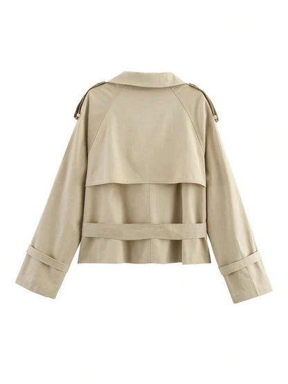 Trenchcoat corto para mujer con cinturón y botones-Jacket for women-Casaluzia