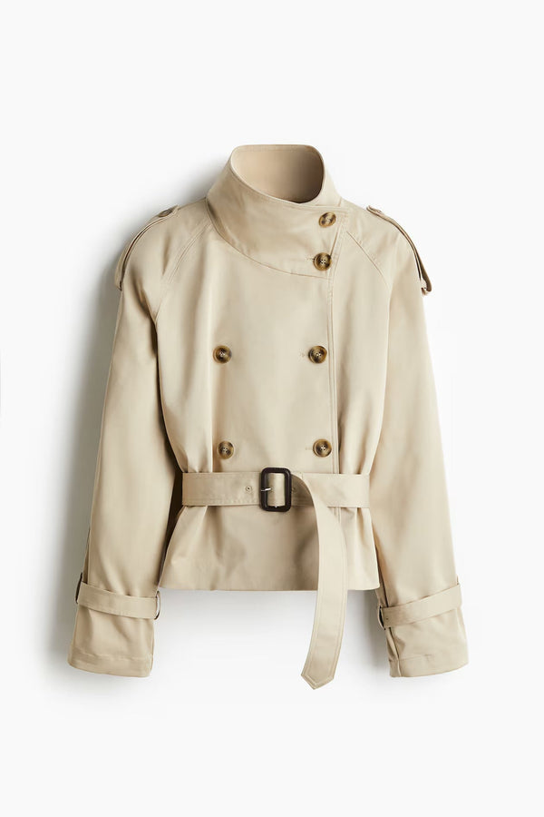 Trenchcoat corto para mujer con cinturón y botones-Jacket for women-Casaluzia