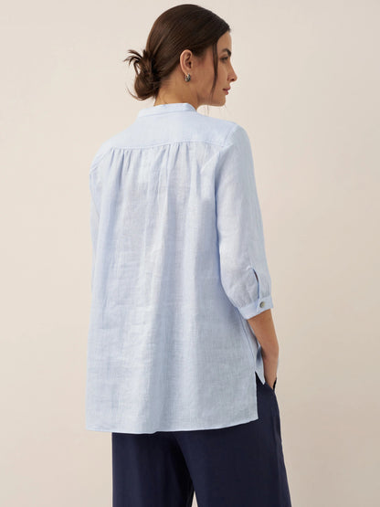 Túnica de lino con cuello en V para mujer-Shirts for women-Casaluzia