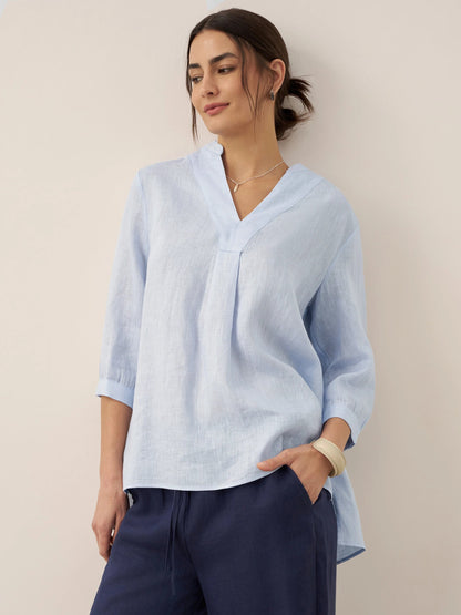 Túnica de lino con cuello en V para mujer-Shirts for women-Casaluzia