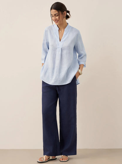 Túnica de lino con cuello en V para mujer-Shirts for women-Casaluzia