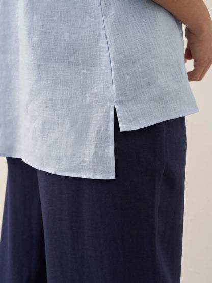 Túnica de lino con cuello en V para mujer-Shirts for women-Casaluzia