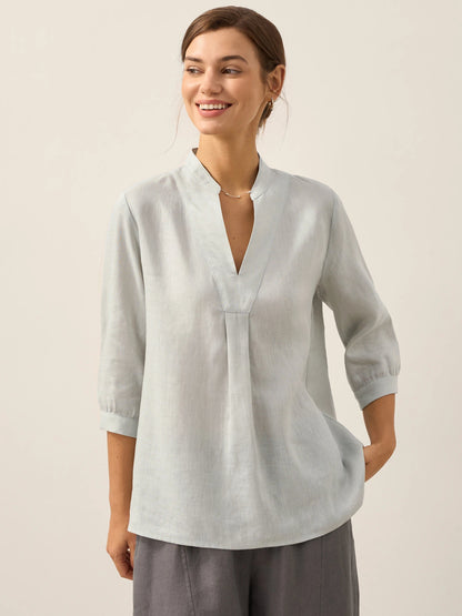 Túnica de lino con cuello en V para mujer-Shirts for women-Casaluzia