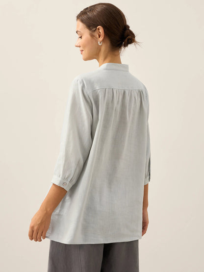 Túnica de lino con cuello en V para mujer-Shirts for women-Casaluzia