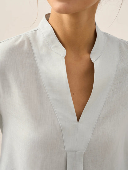Túnica de lino con cuello en V para mujer-Shirts for women-Casaluzia