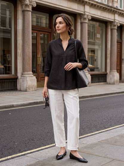 Túnica de lino con cuello en V para mujer-Shirts for women-Casaluzia