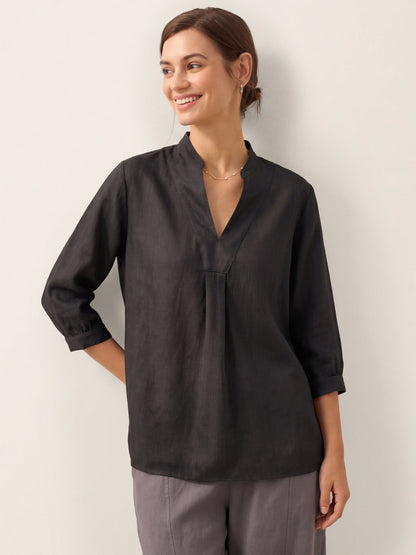 Túnica de lino con cuello en V para mujer-Shirts for women-Casaluzia