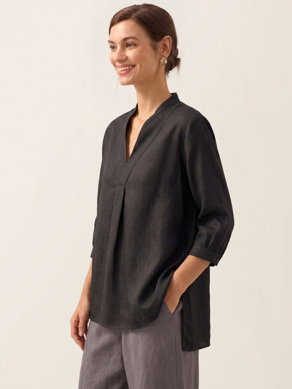Túnica de lino con cuello en V para mujer-Shirts for women-Casaluzia