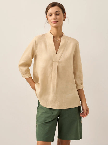 Túnica de lino con cuello en V para mujer-Shirts for women-Casaluzia
