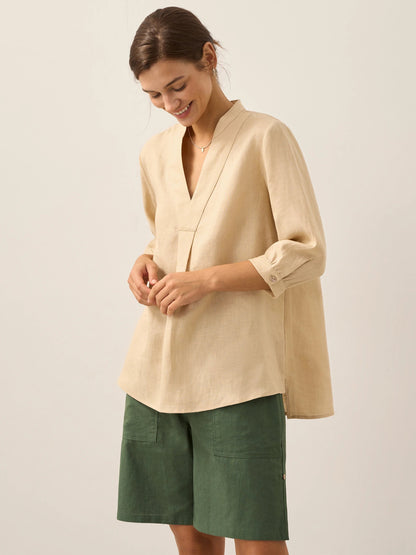 Túnica de lino con cuello en V para mujer-Shirts for women-Casaluzia