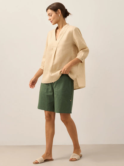 Túnica de lino con cuello en V para mujer-Shirts for women-Casaluzia