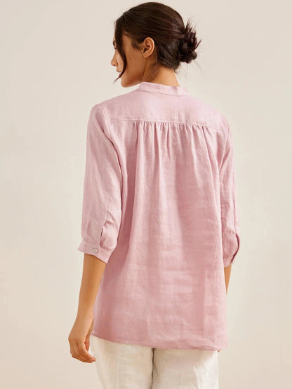 Túnica de lino con cuello en V para mujer-Shirts for women-Casaluzia