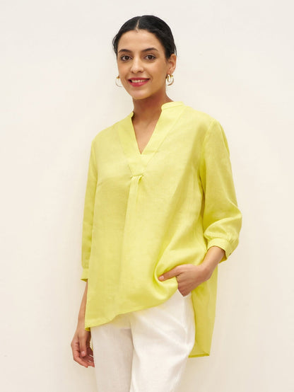 Túnica de lino con cuello en V para mujer-Shirts for women-Casaluzia