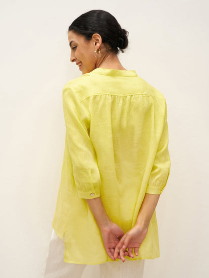 Túnica de lino con cuello en V para mujer-Shirts for women-Casaluzia