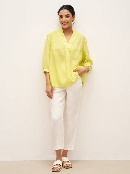 Túnica de lino con cuello en V para mujer-Shirts for women-Casaluzia