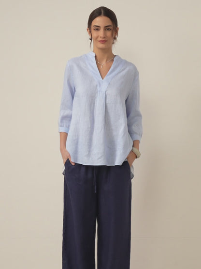 Túnica de lino con cuello en V para mujer-Shirts for women-Casaluzia