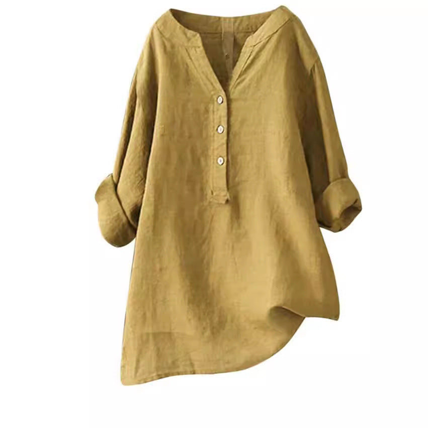 Túnica larga con botones para mujer-Women's Tops-Casaluzia