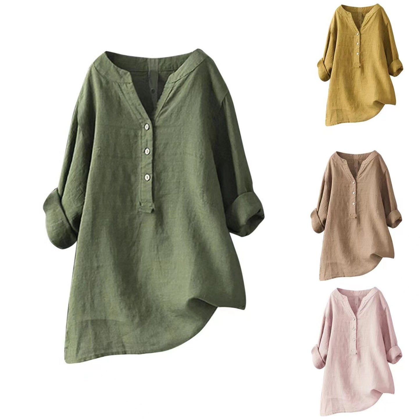 Túnica larga con botones para mujer-Women's Tops-Casaluzia