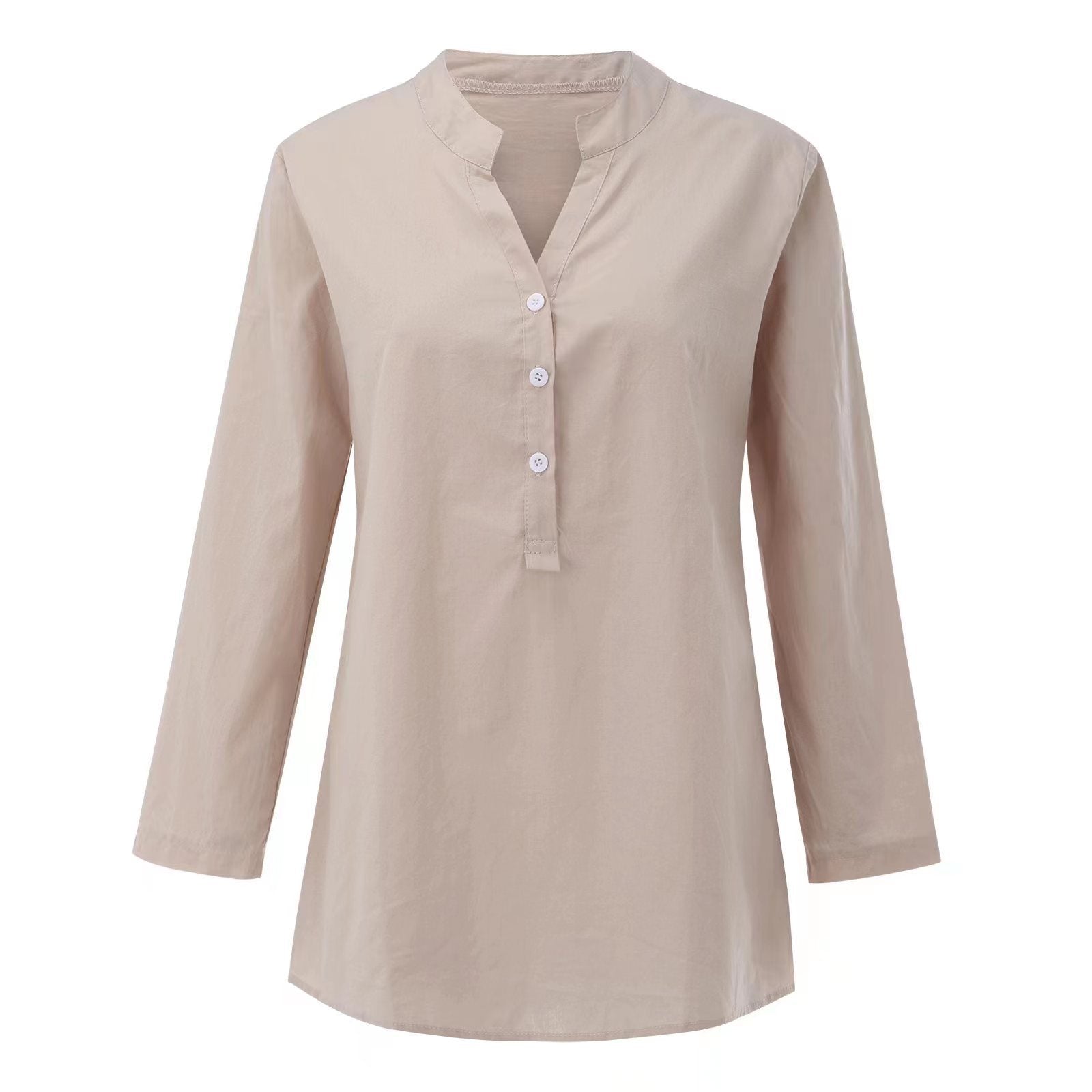 Túnica larga con botones para mujer-Women's Tops-Casaluzia