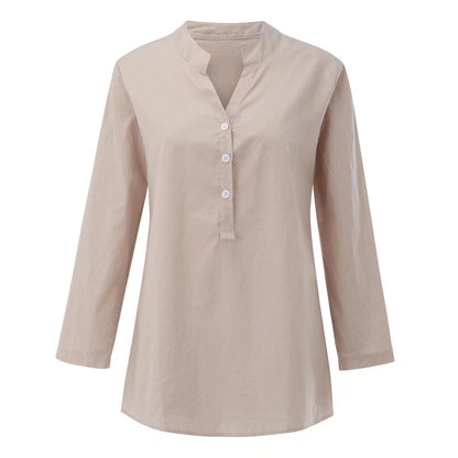 Túnica larga con botones para mujer-Women's Tops-Casaluzia