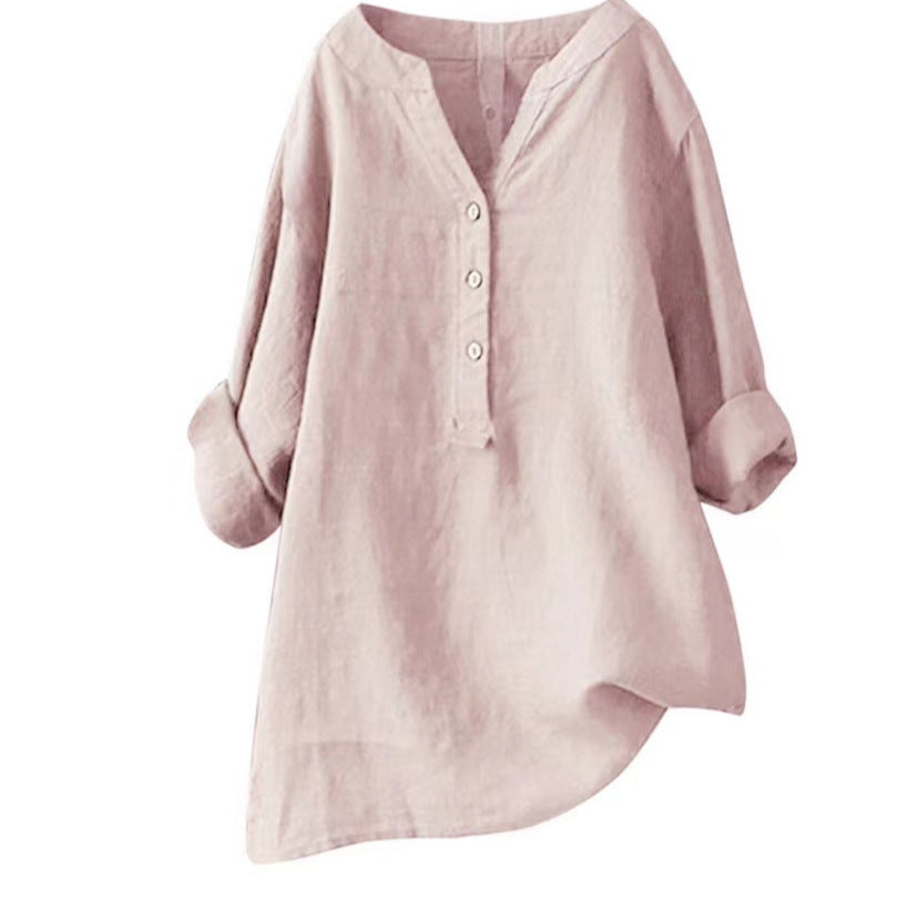Túnica larga con botones para mujer-Women's Tops-Casaluzia