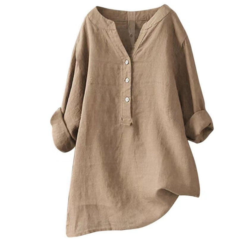 Túnica larga con botones para mujer-Women's Tops-Casaluzia