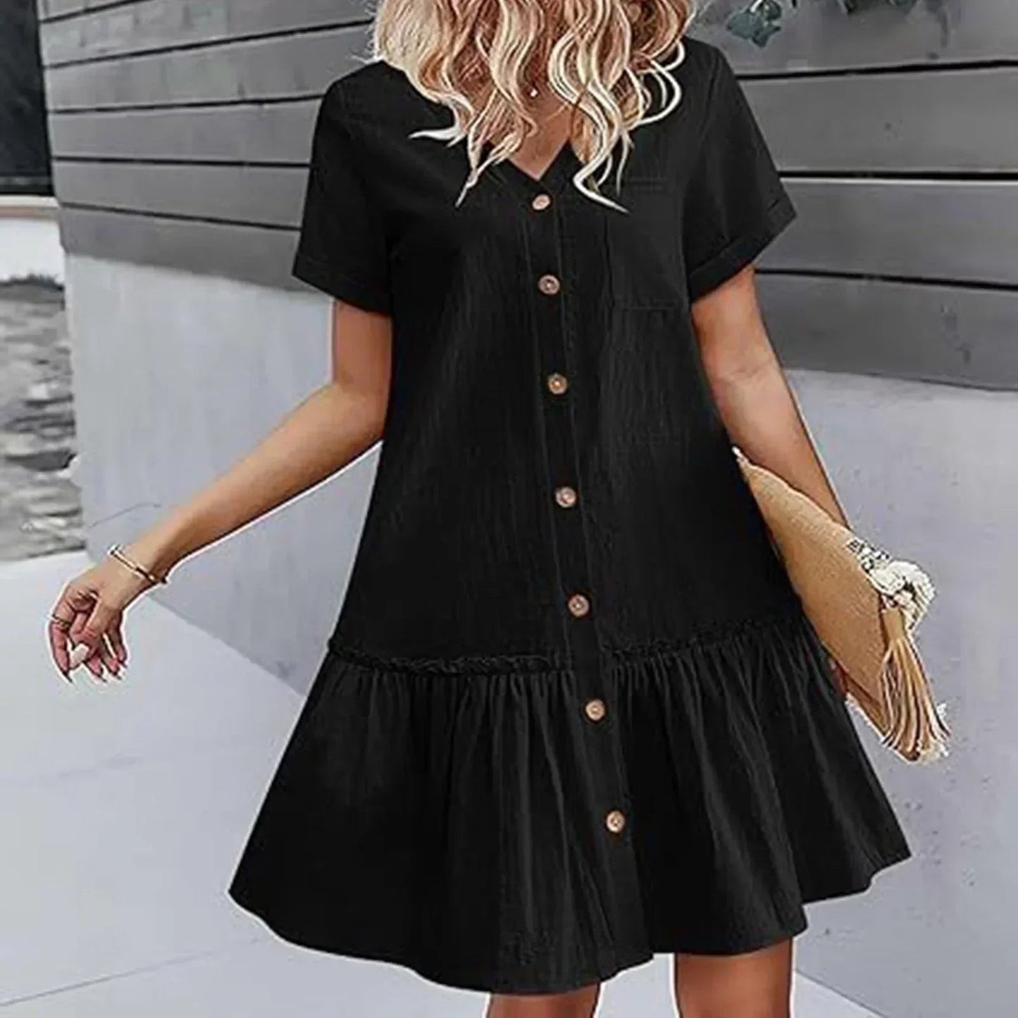 Vestido camisero corto con botones para mujer-Mini Dress-Casaluzia