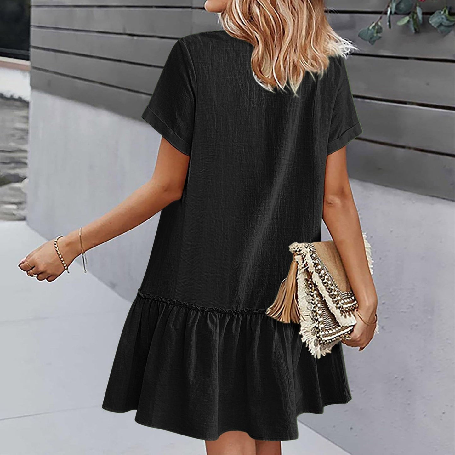 Vestido camisero corto con botones para mujer-Mini Dress-Casaluzia