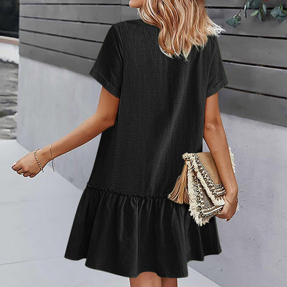 Vestido camisero corto con botones para mujer-Mini Dress-Casaluzia