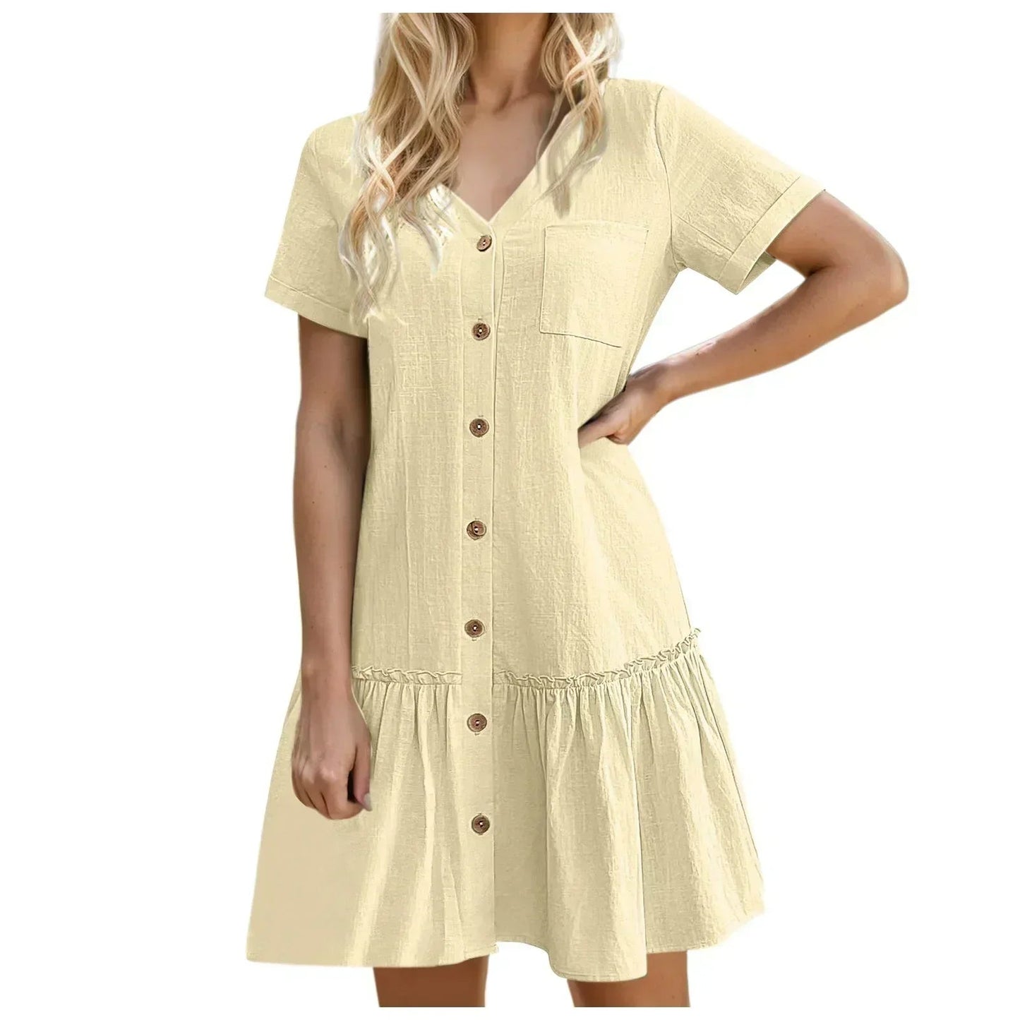 Vestido camisero corto con botones para mujer-Mini Dress-Casaluzia
