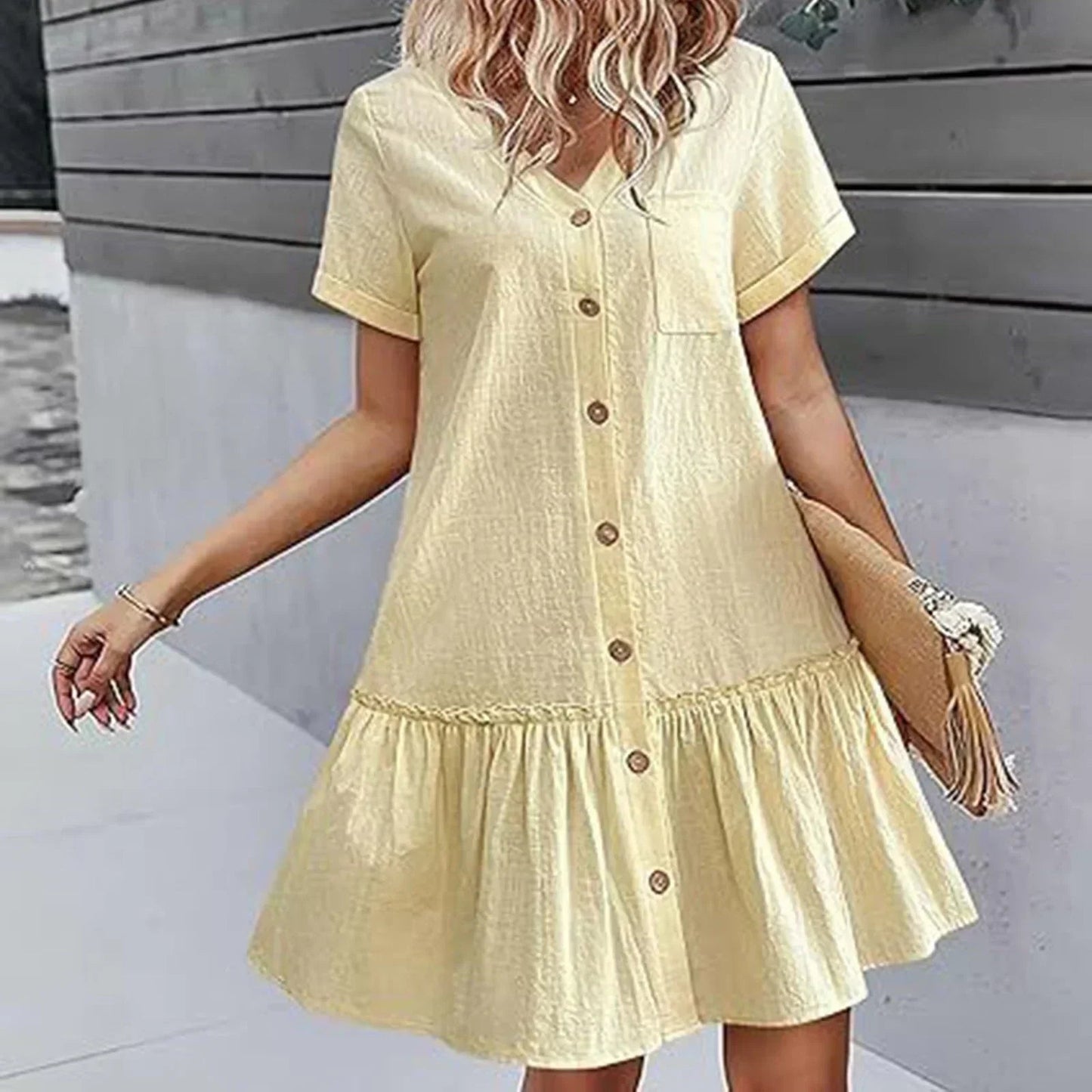 Vestido camisero corto con botones para mujer-Mini Dress-Casaluzia