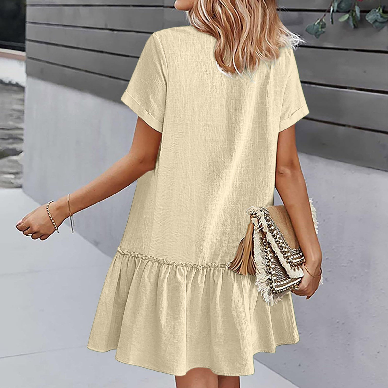 Vestido camisero corto con botones para mujer-Mini Dress-Casaluzia
