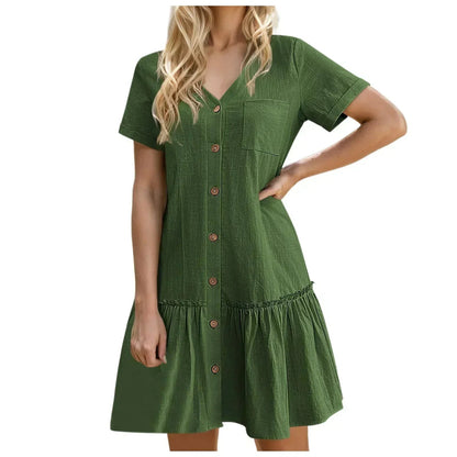 Vestido camisero corto con botones para mujer-Mini Dress-Casaluzia