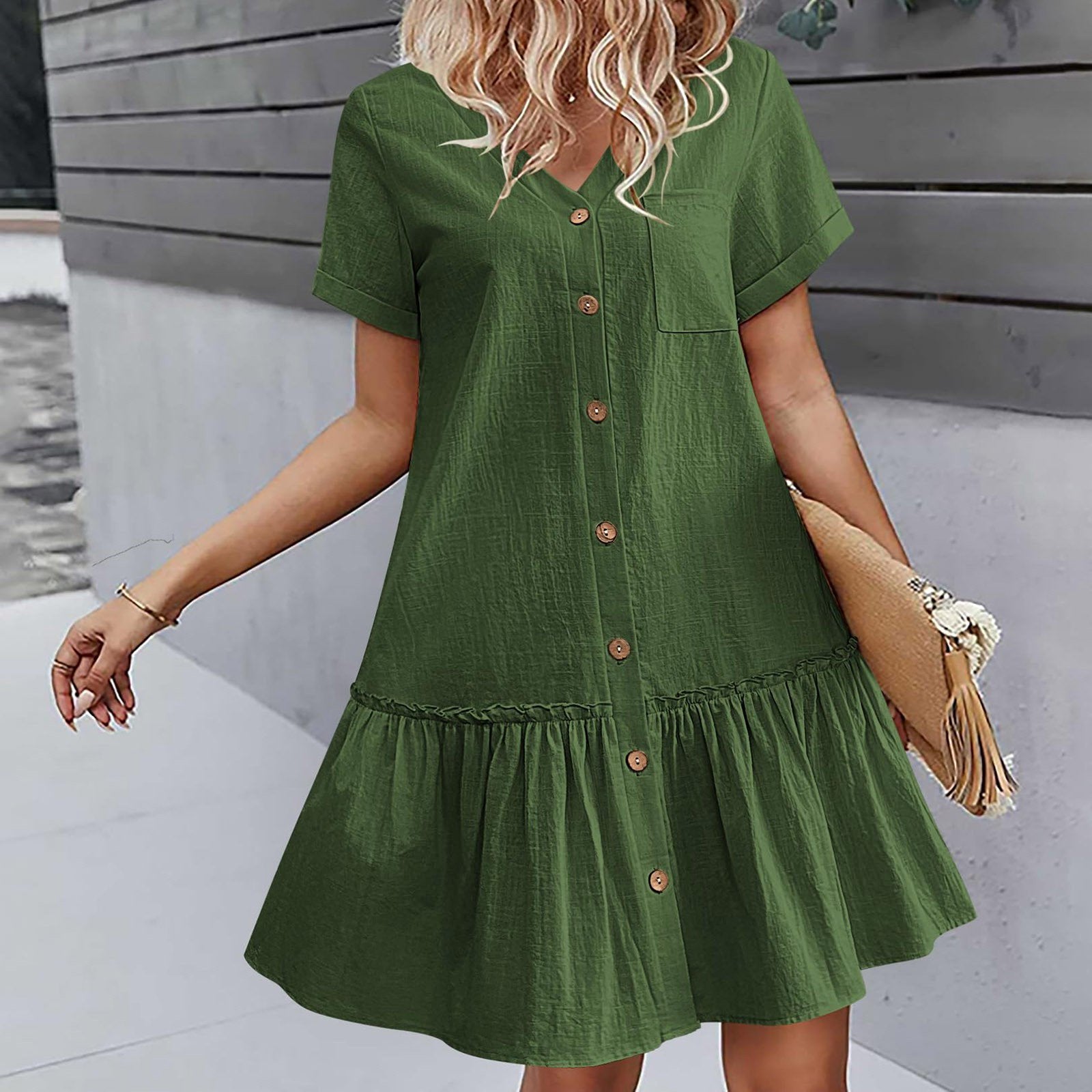 Vestido camisero corto con botones para mujer-Mini Dress-Casaluzia