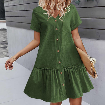 Vestido camisero corto con botones para mujer-Mini Dress-Casaluzia