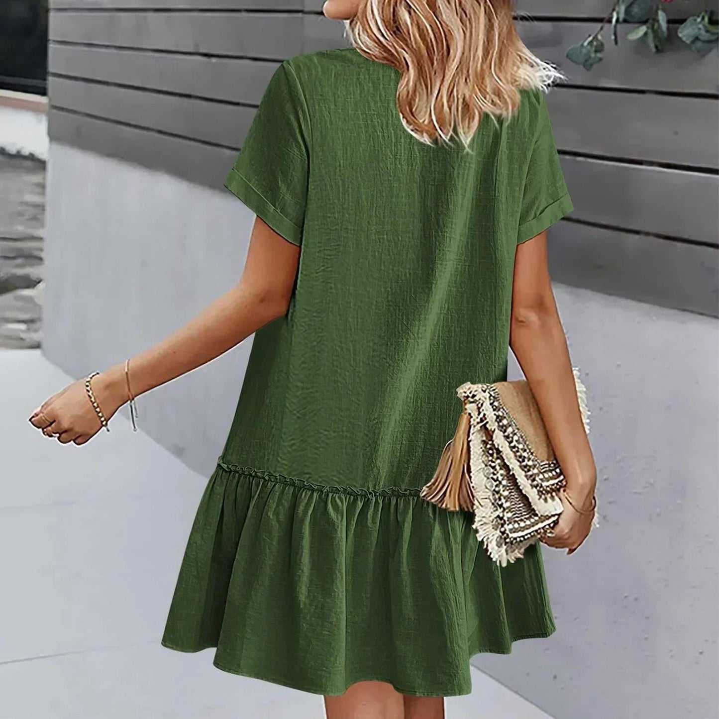 Vestido camisero corto con botones para mujer-Mini Dress-Casaluzia
