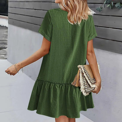 Vestido camisero corto con botones para mujer-Mini Dress-Casaluzia