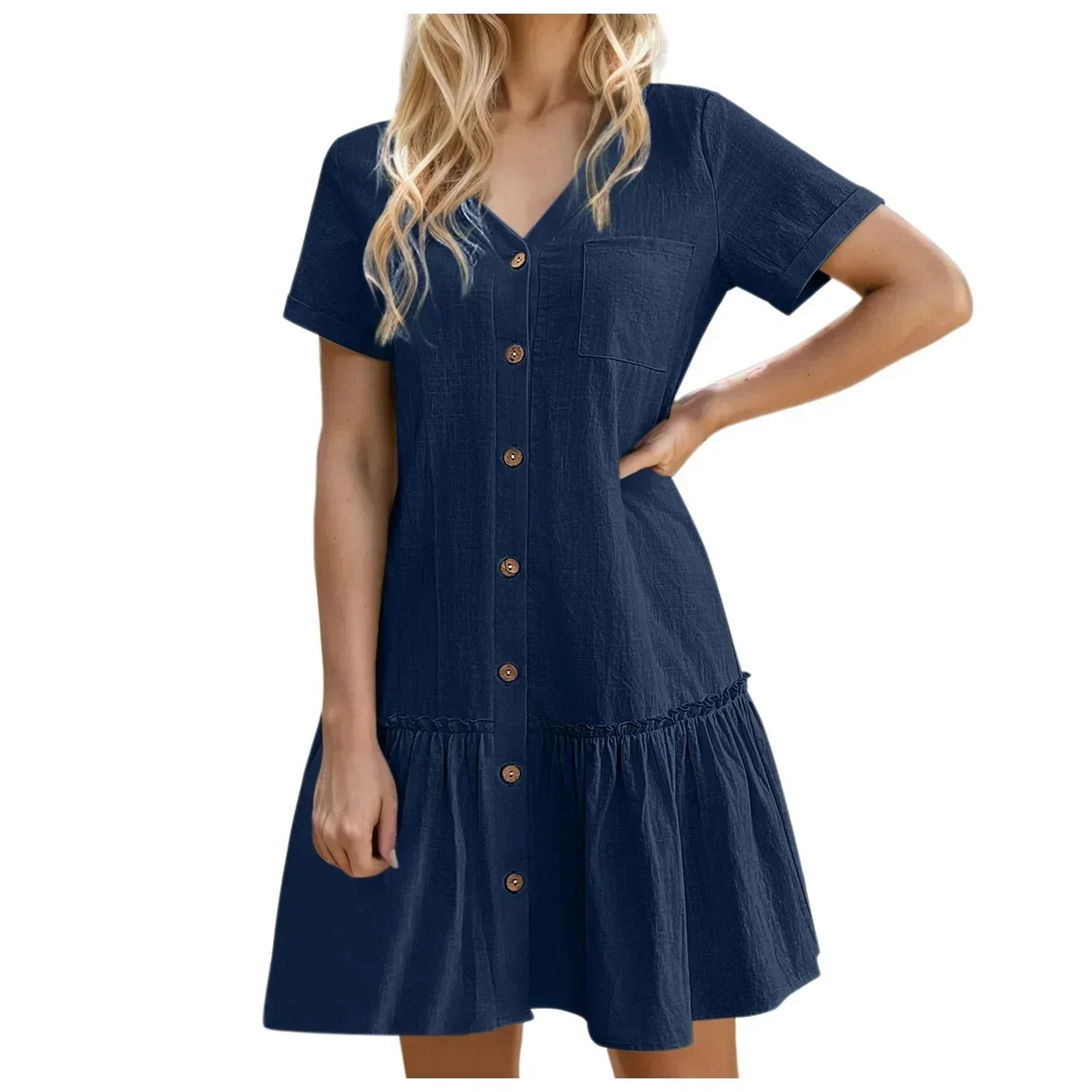Vestido camisero corto con botones para mujer-Mini Dress-Casaluzia