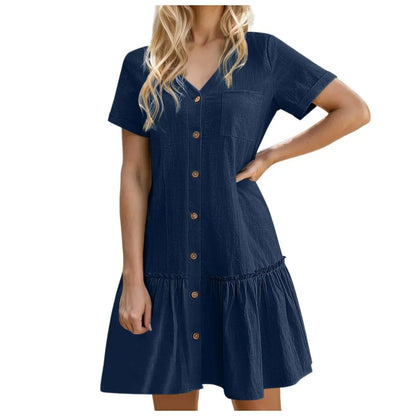 Vestido camisero corto con botones para mujer-Mini Dress-Casaluzia