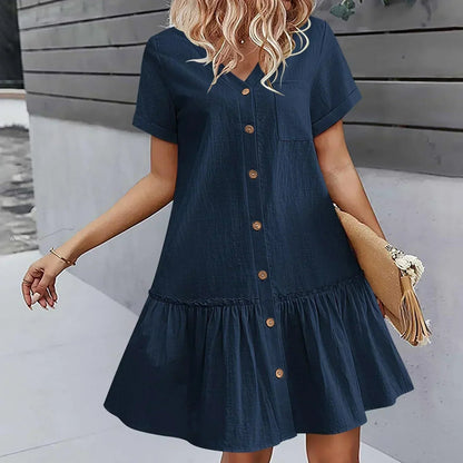 Vestido camisero corto con botones para mujer-Mini Dress-Casaluzia