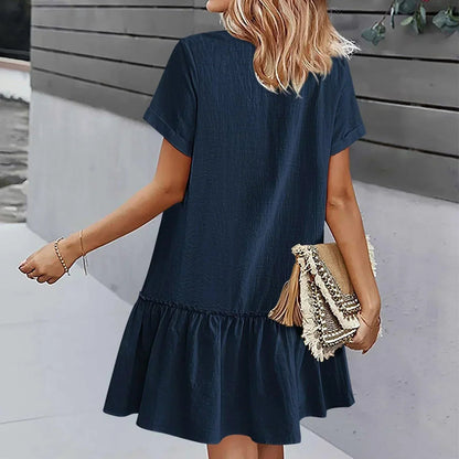 Vestido camisero corto con botones para mujer-Mini Dress-Casaluzia