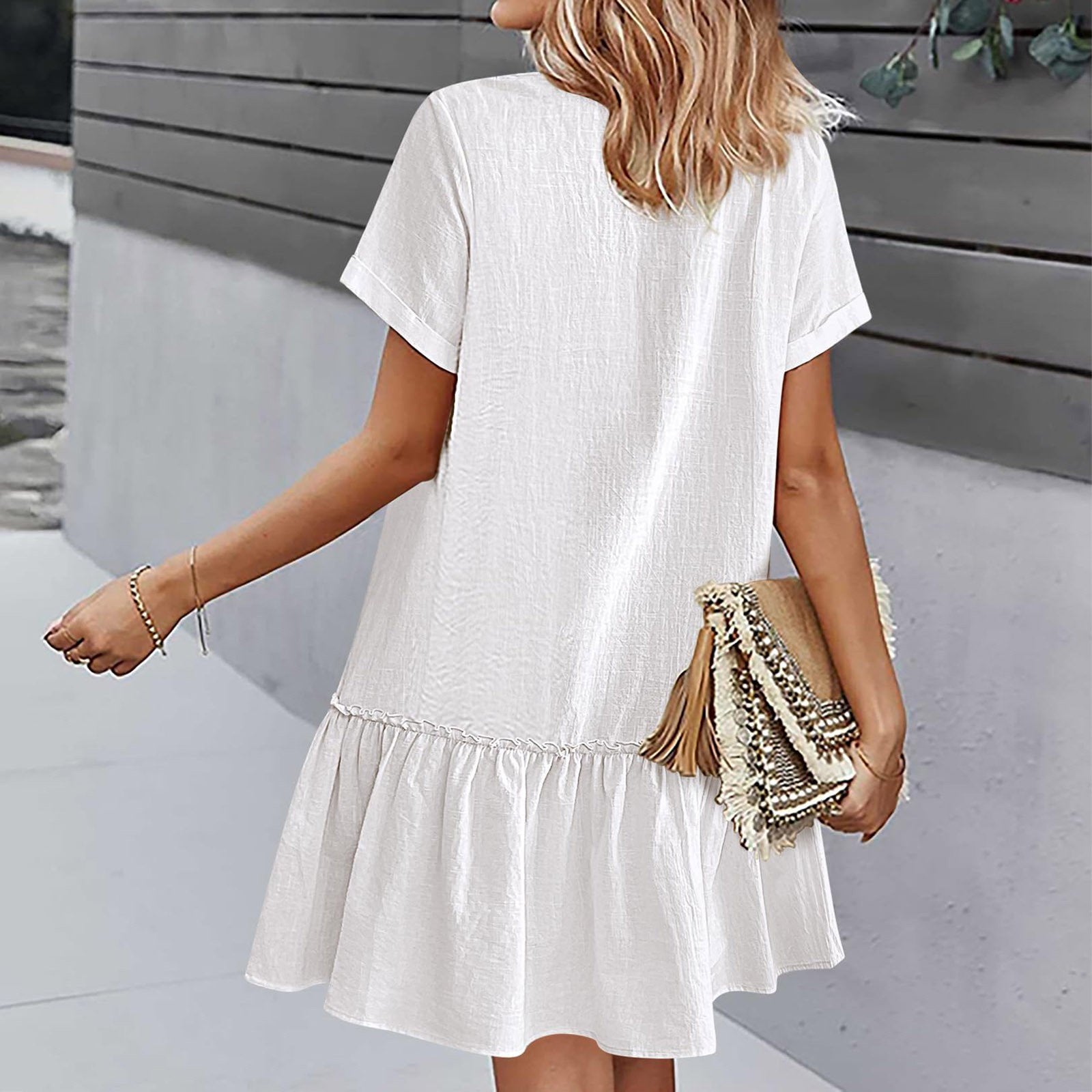 Vestido camisero corto con botones para mujer-Mini Dress-Casaluzia