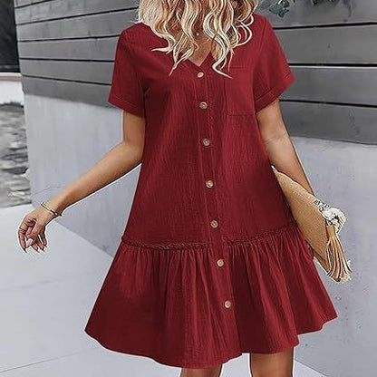 Vestido camisero corto con botones para mujer-Mini Dress-Casaluzia