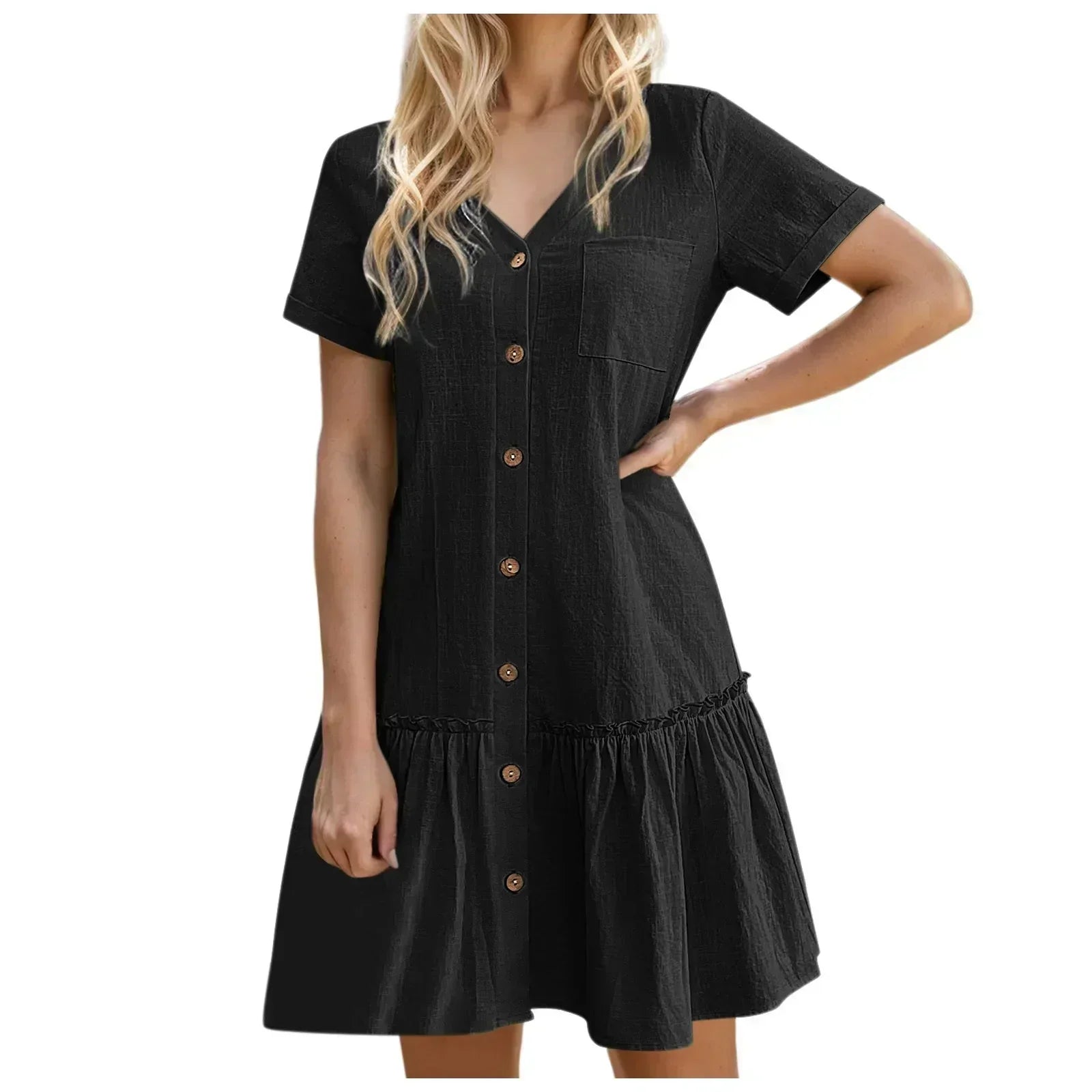 Vestido camisero corto con botones para mujer-Mini Dress-Casaluzia