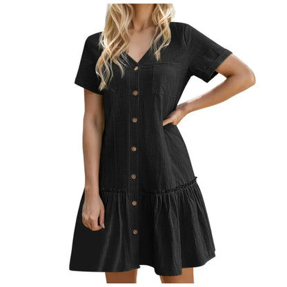 Vestido camisero corto con botones para mujer-Mini Dress-Casaluzia
