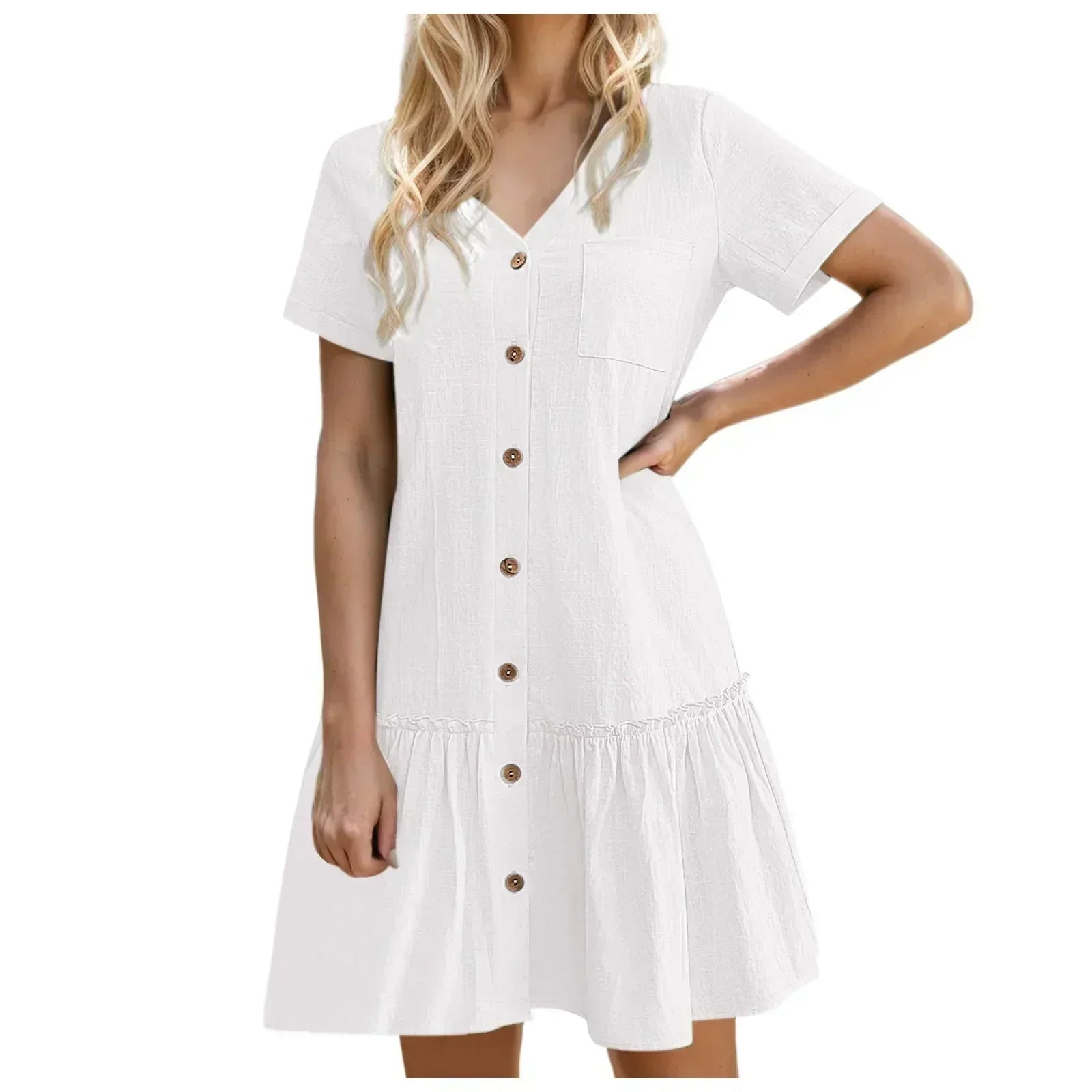 Vestido camisero corto con botones para mujer-Mini Dress-Casaluzia