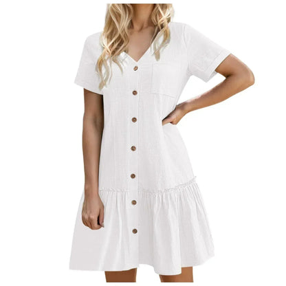 Vestido camisero corto con botones para mujer-Mini Dress-Casaluzia