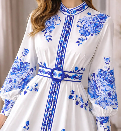 Vestido camisero largo con estampado floral para mujer-Maxi Dress-Casaluzia
